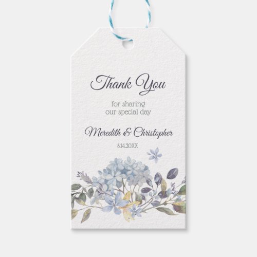 Dusty Blue Botanical Florals Wedding Thank You Gift Tags