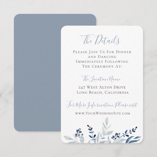Dusty Blue Botanical Foliage Wedding Details Invitation (Front/Back)