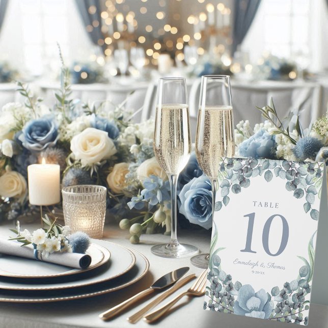 Dusty Blue Botanical Foliage Wedding Table Tent (Creator Uploaded)