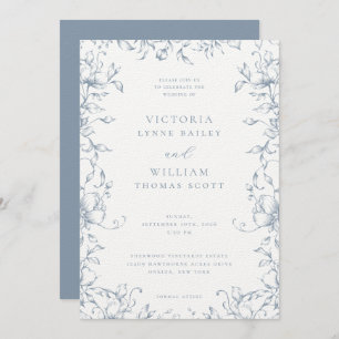 Dusty Blue Botanical Garden Floral Wedding Invitation