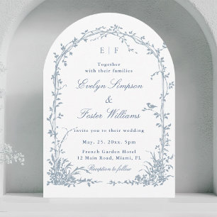 Dusty Blue Botanical Garden Romantic Wedding Arch Invitation