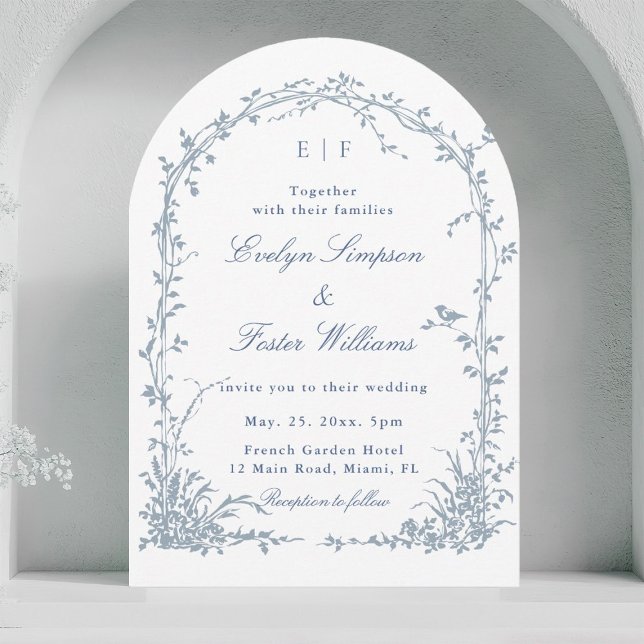 Dusty Blue Botanical Garden Romantic Wedding Arch Invitation (Creator Uploaded)