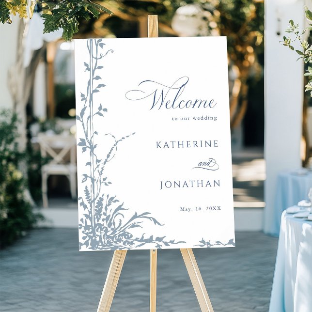 Dusty Blue Botanical Garden Wedding Welcome  Poster (Creator Uploaded)