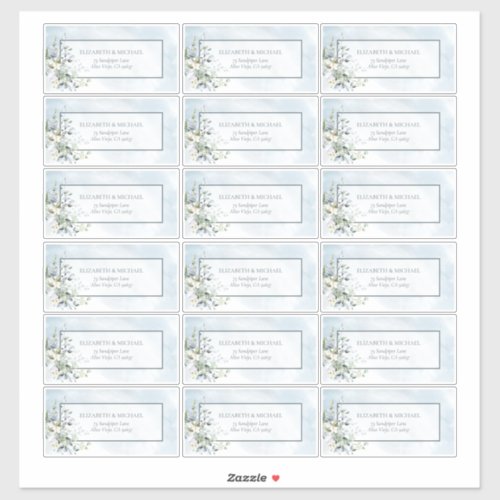 Dusty Blue Botanical Greenery 18 Guest Address Sticker