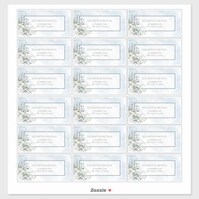 Dusty Blue Botanical Greenery 18 Guest Address Sticker (Sheet)