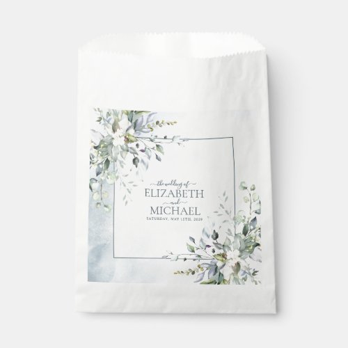 Dusty Blue Botanical Greenery Watercolor Wedding Favor Bag
