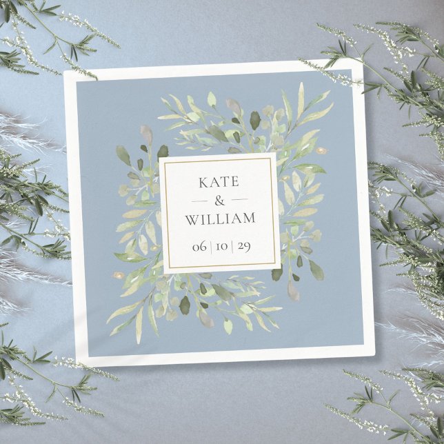Dusty Blue Botanical Greenery Wedding Napkins (Dusty Blue Botanical Greenery Wedding Napkins)
