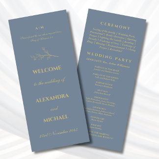 Dusty Blue Botanical Minimalist Christian Wedding Program
