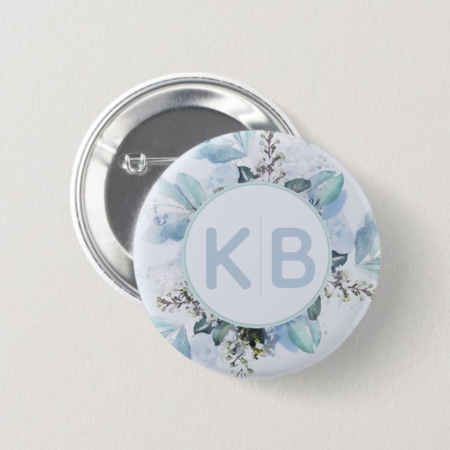 Dusty Blue Botanical Monogram Button (Front & Back)