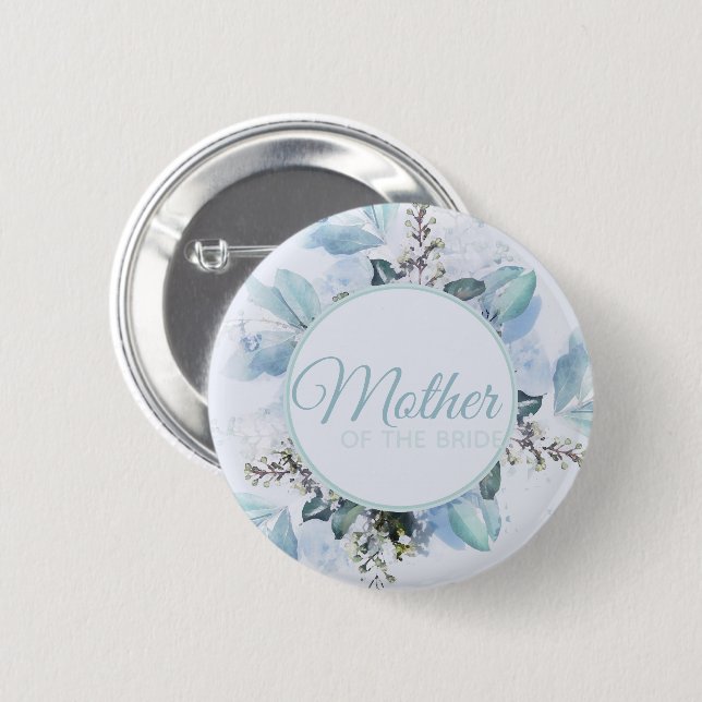 Dusty Blue Botanical Mother of Bride Button (Front & Back)