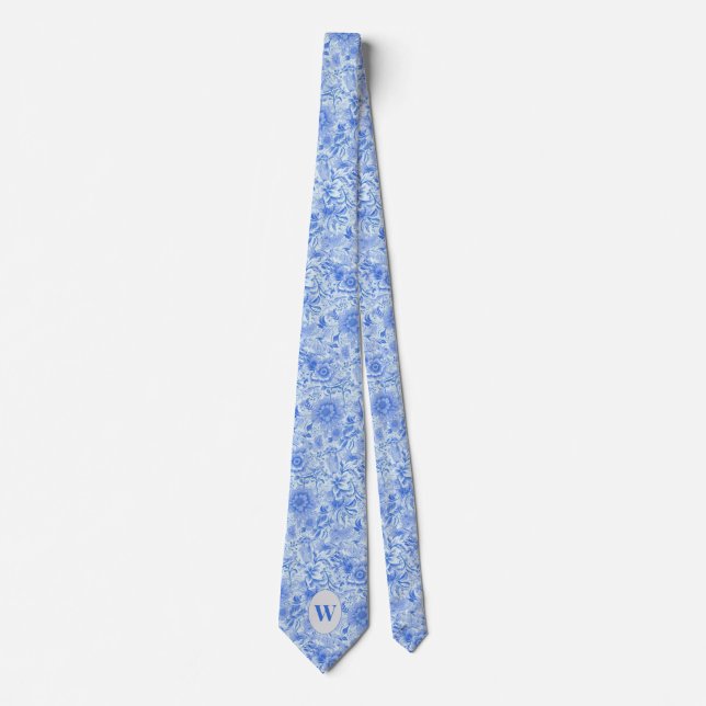 Dusty Blue Botanical Pattern Neck Tie (Front)