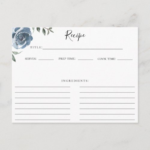 Dusty Blue Botanical Recipe Card