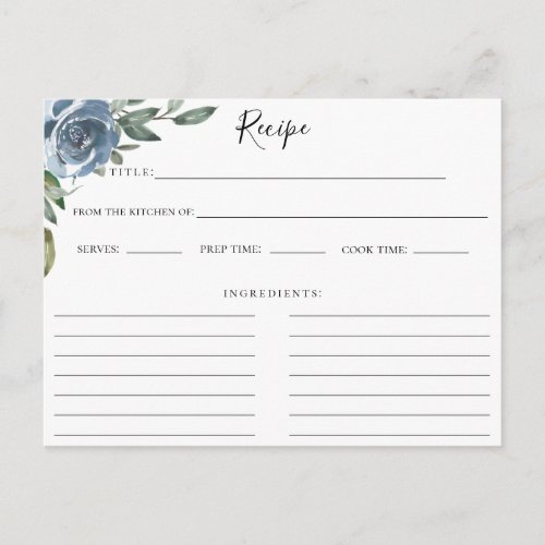 Dusty Blue Botanical Recipe Card