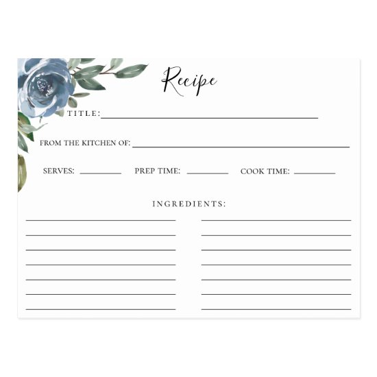 Dusty Blue Botanical Recipe Card
