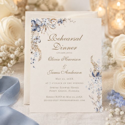 Dusty Blue Botanical Rehearsal Dinner Invitation