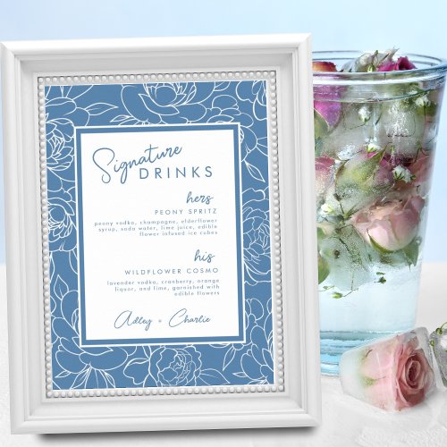 Dusty Blue Botanical Signature Drink Wedding Sign