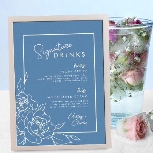 Dusty Blue Botanical Signature Drink Wedding Sign