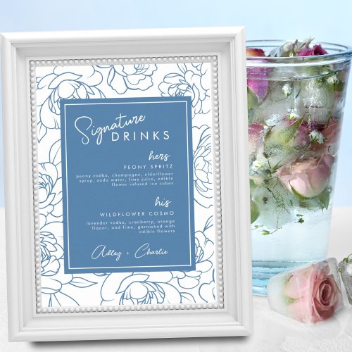 Dusty Blue Botanical Signature Drink Wedding Sign