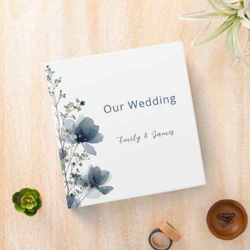 Dusty Blue Botanical Wedding 3 Ring Binder