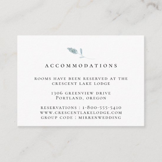 Dusty Blue Botanical Wedding Accommodations Enclosure Card
