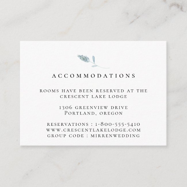 Dusty Blue Botanical Wedding Accommodations Enclosure Card