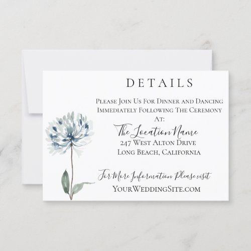 Dusty Blue Botanical Wedding Details Invitation
