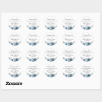 Dusty Blue Botanical Wedding Favor Classic Round Sticker, Zazzle