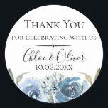 Dusty Blue Botanical Wedding Favor Classic Round Sticker<br><div class="desc">Chic dusty blue watercolor flowers and botanical branches,  personalized wedding favor sticker. Designed to match our Dusty Blue Botanical Collection. Customize text font style,  color and size.</div>