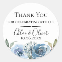 Dusty Blue Botanical Wedding Favor Classic Round Sticker