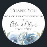 Dusty Blue Botanical Wedding Favor Classic Round Sticker<br><div class="desc">Chic dusty blue watercolor flowers and botanical branches,  personalized wedding favor sticker. Designed to match our Dusty Blue Botanical Collection. Customize text font style,  color and size.</div>