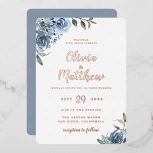 Dusty Blue Botanical Wedding Foil Invitation