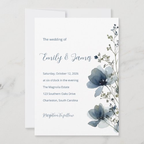 Dusty Blue Botanical Wedding Invitation