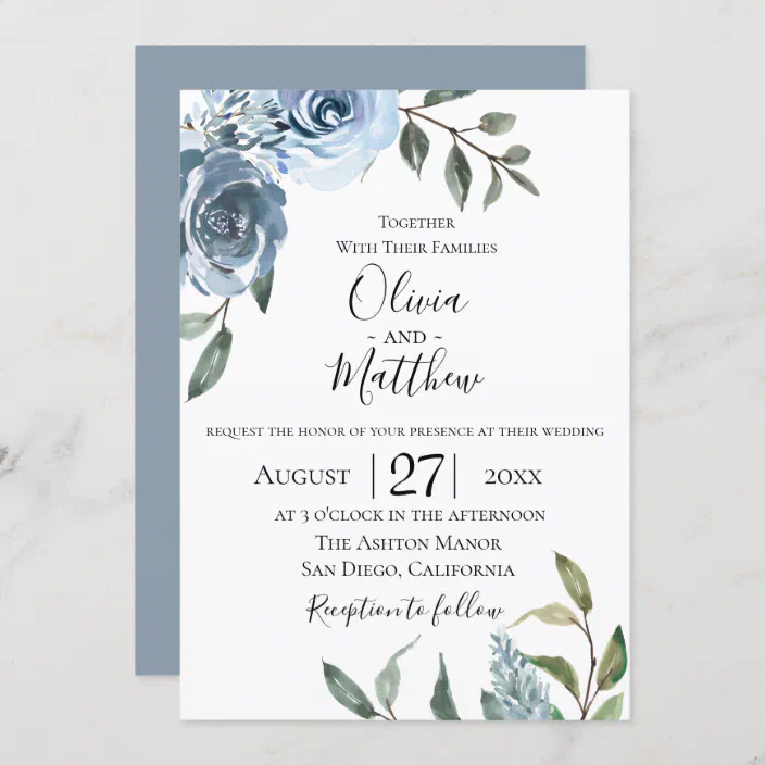 Dusty Blue Botanical Wedding Invitation Zazzlecom