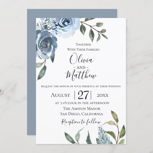 Dusty Blue Botanical Wedding Invitation