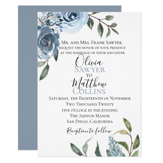 Dusty Blue Botanical Wedding Invitation