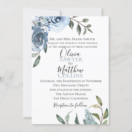 Dusty Blue Botanical Wedding Invitation | Zazzle