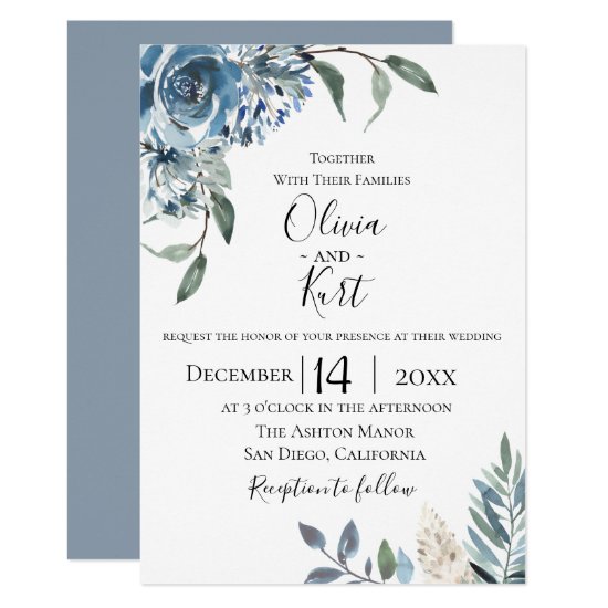 Dusty Blue Botanical Wedding Invitation