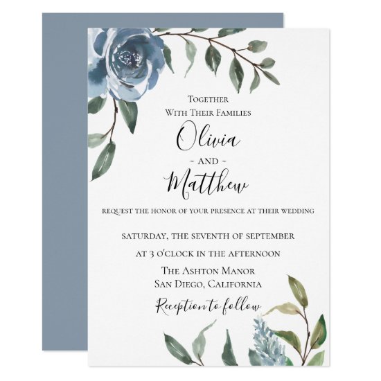Dusty Blue Botanical Wedding Invitation