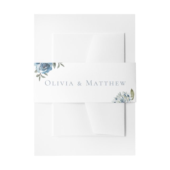 Dusty Blue Botanical Wedding Invitation Belly Band (Front Example)