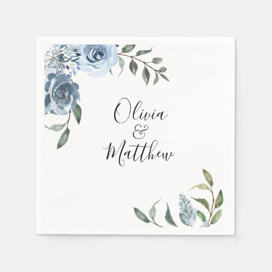 Dusty Blue Botanical Wedding Napkin