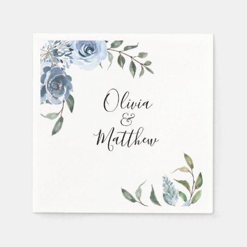 Dusty Blue Botanical Wedding Napkins