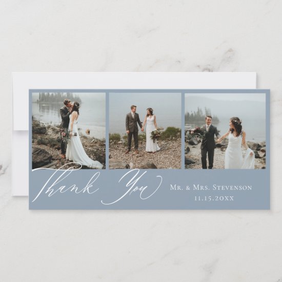 Dusty Blue Botanical Wedding Photo Thank You