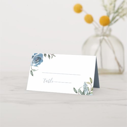 Dusty Blue Botanical Wedding Place Card