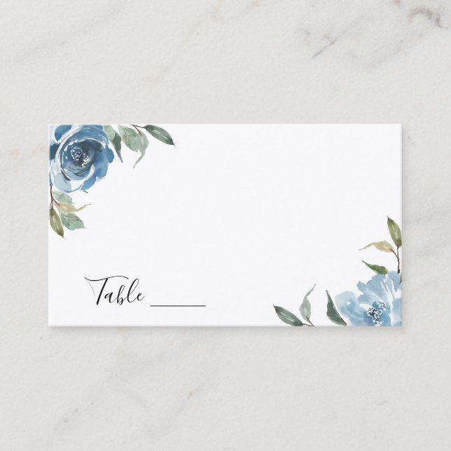 Dusty Blue Botanical Wedding Place Card (Front)