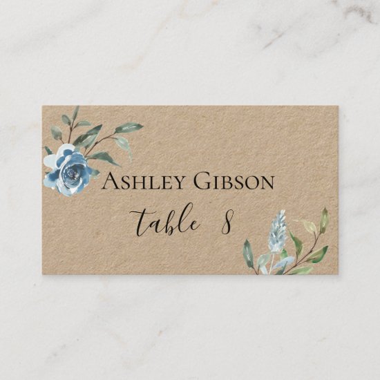 Dusty Blue Botanical Wedding Place Card