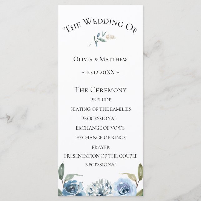 Dusty Blue Botanical Wedding Program (Front)