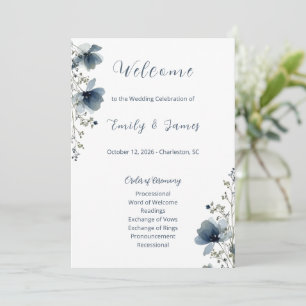 Dusty Blue Botanical Wedding Program