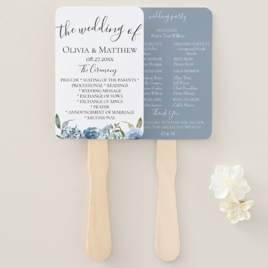 Dusty Blue Botanical Wedding Program Hand Fan Zazzle Com