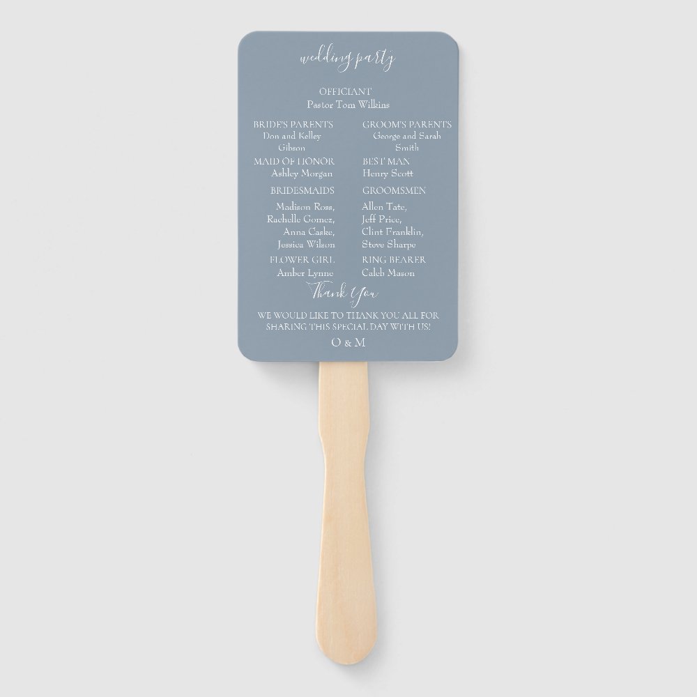 Disover Dusty Blue Botanical Wedding Program Hand Fan