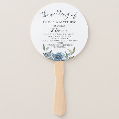 Dusty Blue Botanical Wedding Program Hand Fan